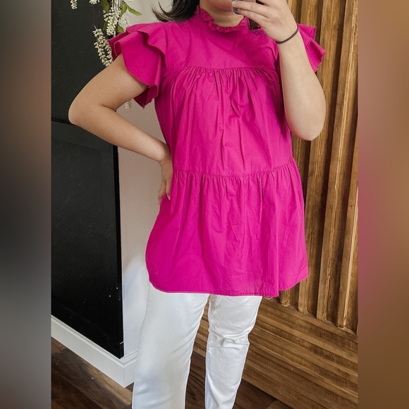 Anthropologie X Maeve Ophelia Ruffle Sleeve Long High Neck Blouse. Size S - Picture 5 of 13